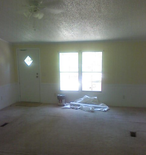 French Country Double Wide Manufactured Home Makeover - living room during makeover