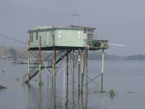 Mobile Home Ingenuity-trailer on stilts in water
