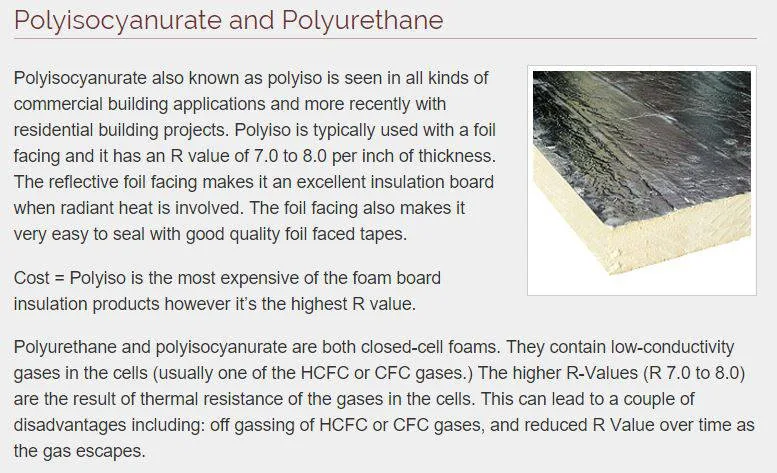 types of foam insulation - Polisocyanurate and Polyurethane foam