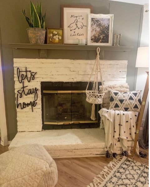 Whitewashed fireplace